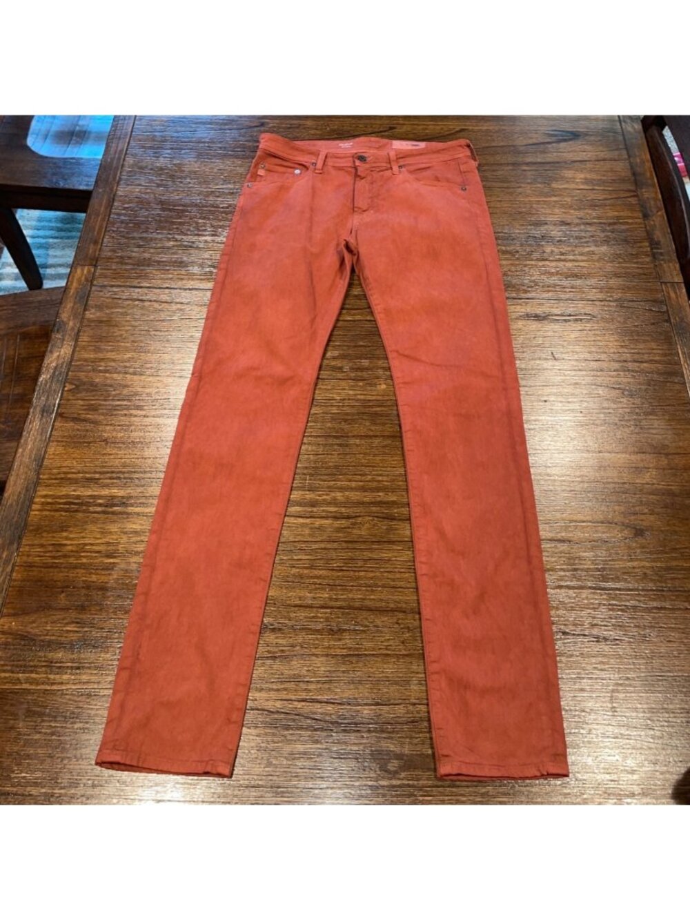 AG Dylan Slim Skinny Pant Mens 32x33 SUD Red AG-ED Denim Stretch Holiday Casual